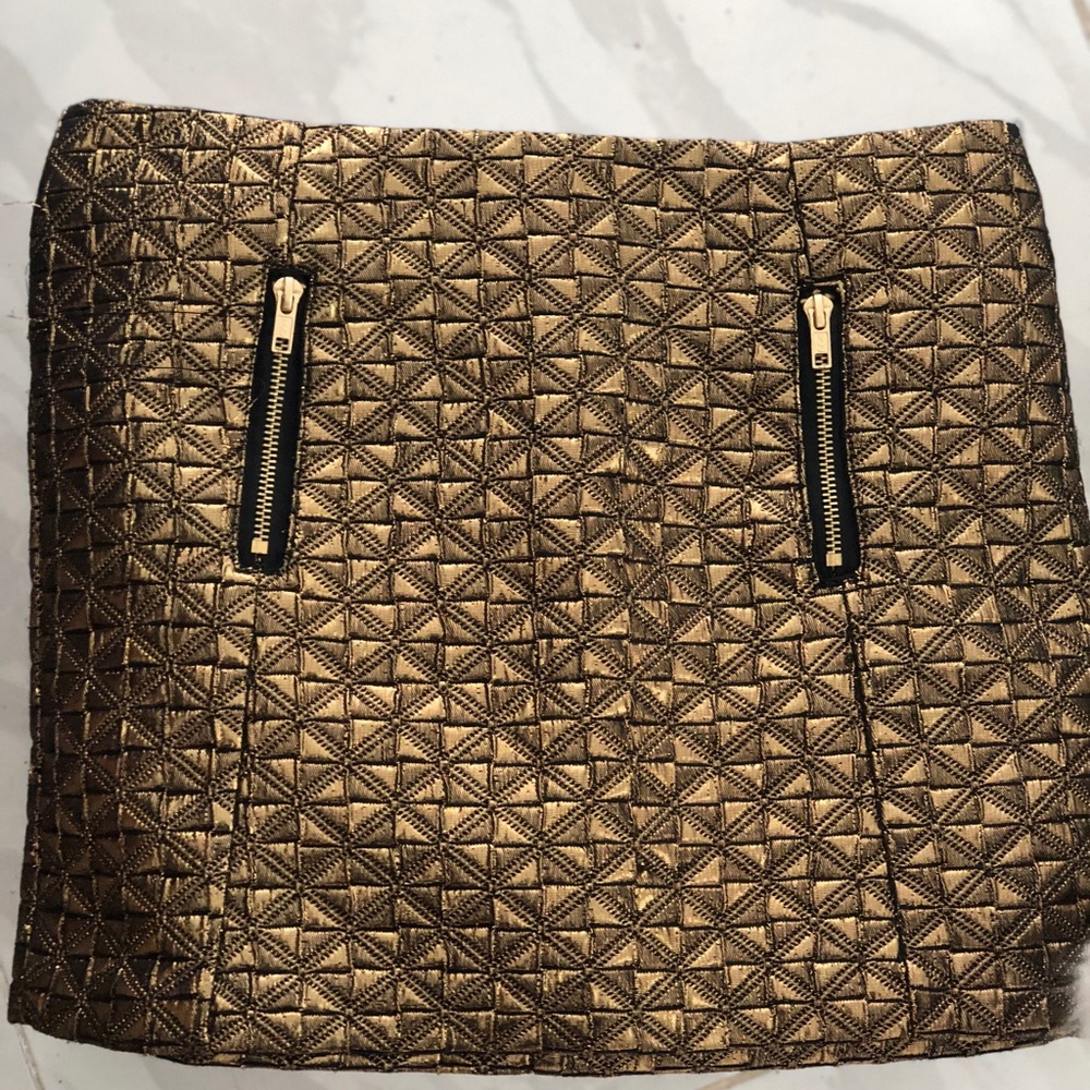 Top Shop Gold Jacquard Mini Skirt
